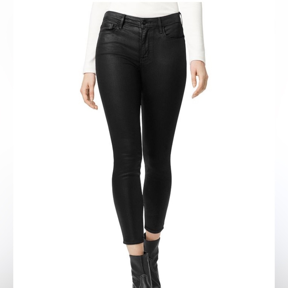 Black Coated Denim Mid Rise Ankle Slim Fit Pants NEW